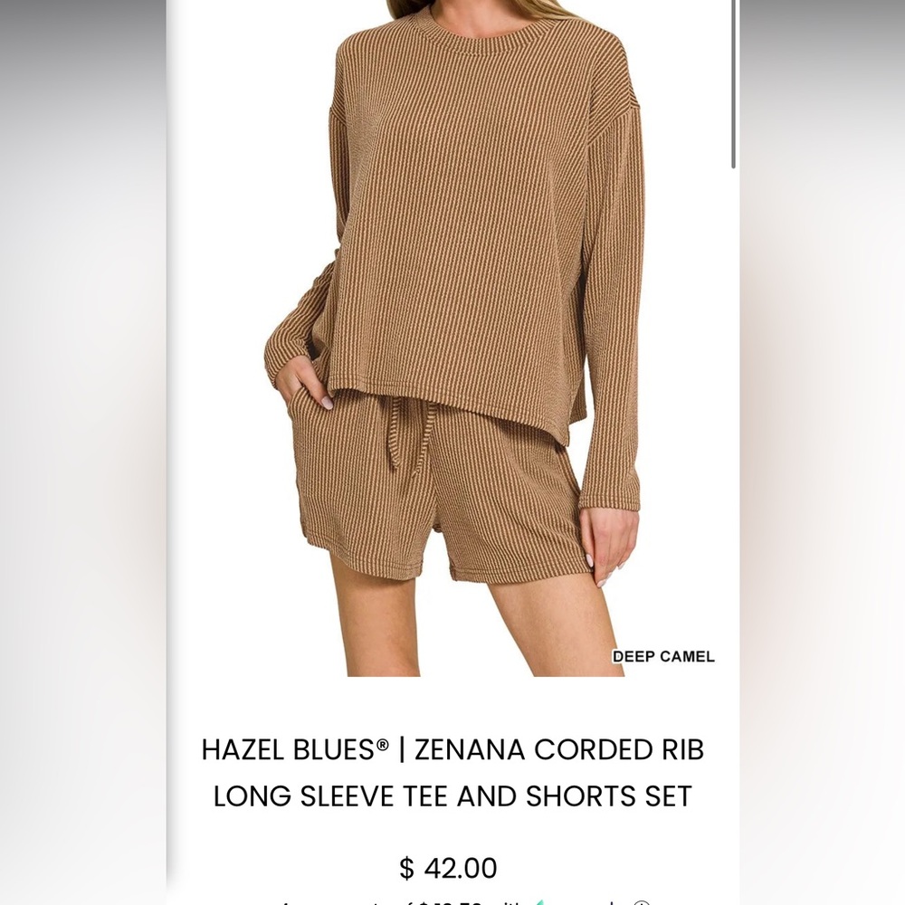Zenana Outfitters Ribbed Brown Lounge Set